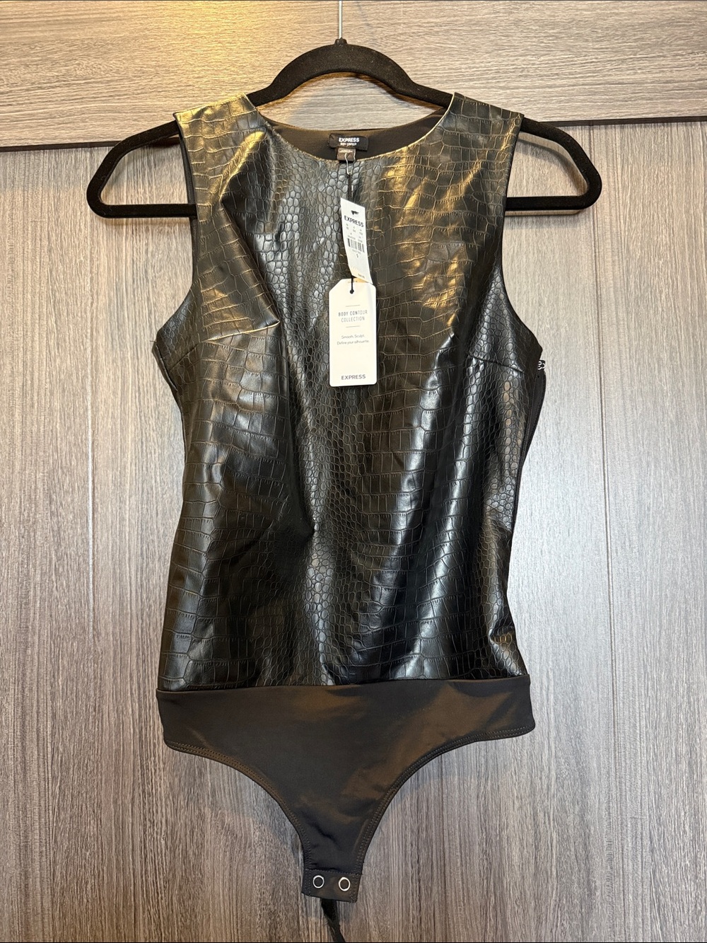 Express Small Black Faux Croc Sleeveless Bodysuit